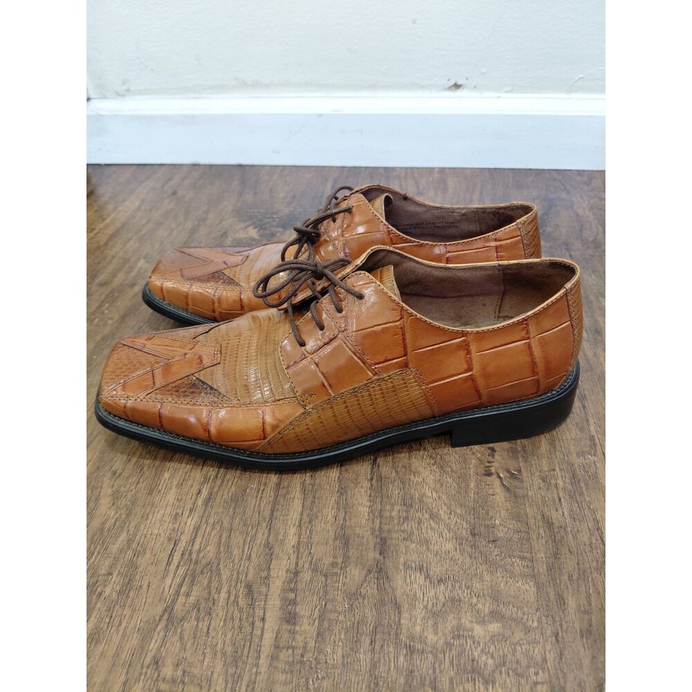 Stacy Adams Snake Genuine Size 10.5 M Mens Leather Laces Oxfords Shoes Brown
